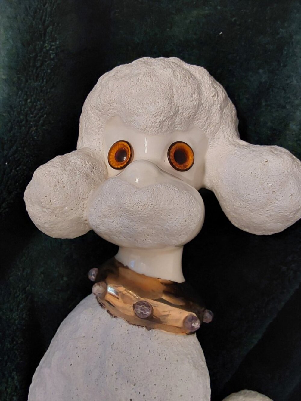 Vintage 1950s Ceramic Poodle Figurine 11 Inch Dog Statue, Rhinestone Collar, Mid - Picture 3 of 16